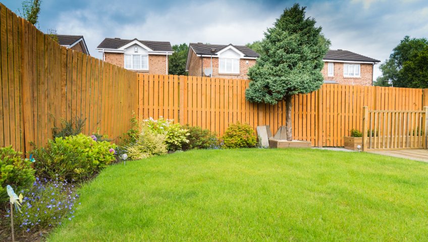 Large garden with wooden fence