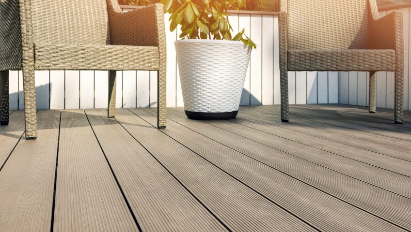 Furnished outdoor terrace with composite decking boards