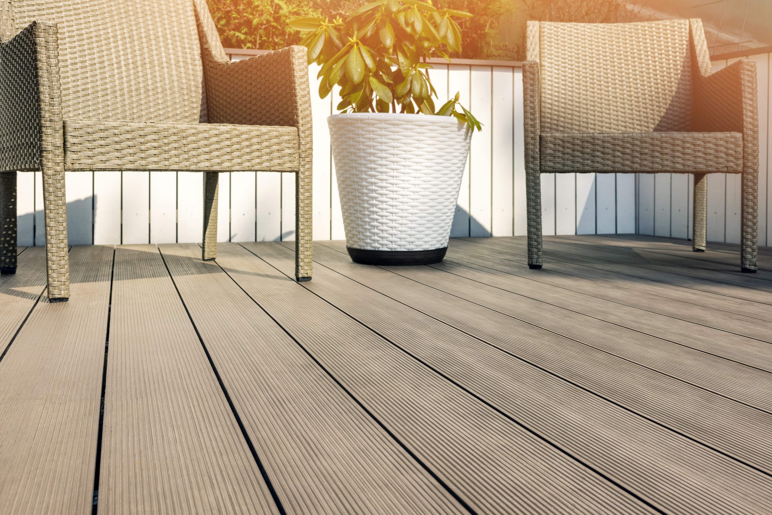 Furnished outdoor terrace with composite decking boards