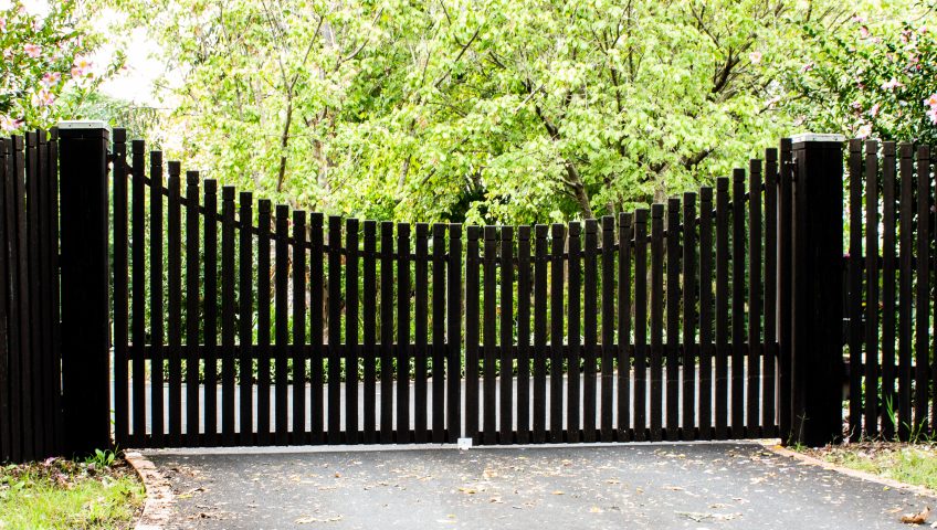 Black wooden driveway gates