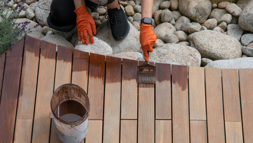 Close-up of wooden planks stacked