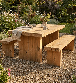 Oak sleepers used to create garden furniture