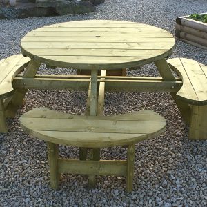 KDM Round Timber Picnic Table with Benches
