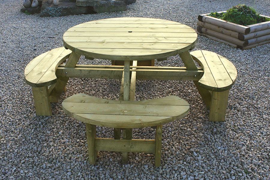 KDM Round Timber Picnic Table with Benches