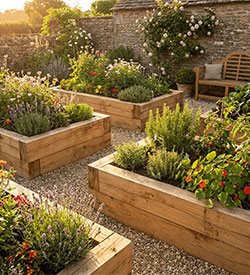 Raised beds made with 2.4m softwood sleepers