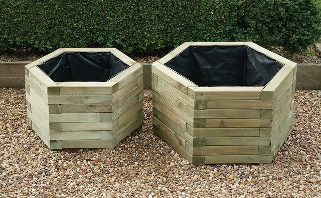 KDM Hexagonal Wooden Garden Planters (Set of 2)