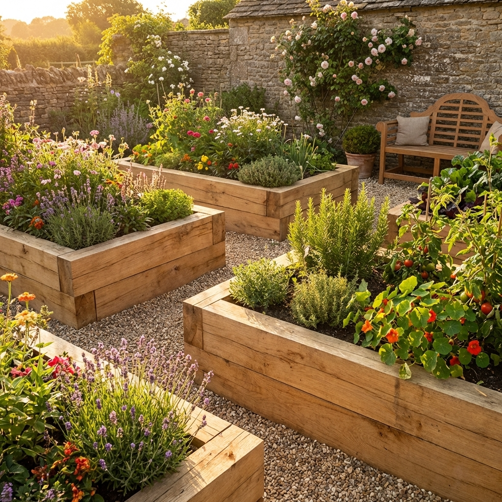 Raised beds made from sleepers